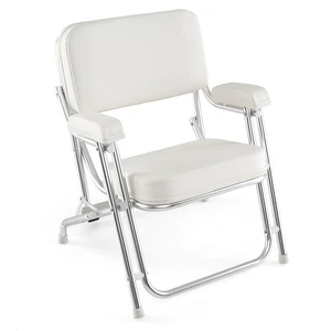 Folding Deck Chair w/ Upholstered Seat Padded Backrest & Armrests for Marines - Picture 1 of 6