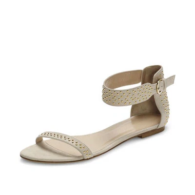 $229 Novo Club Monaco Bege Claro NUDE Hayley Flats Tira no Tornozelo Sandálias Sapatos 39 - Imagem 1 de 4