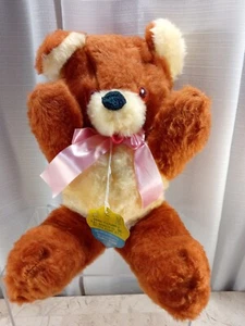 Animal Playland A & L Novelty Co Inc TAG Vintage Peluche Marrone Orsacchiotto Rosa Fiocco - Foto 1 di 9