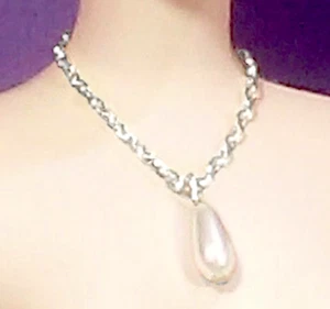 Dreamz weiße Träne Tropfen Perle mit Silber Kette Halskette Schmuck für 11,5" Puppe - Bild 1 von 3