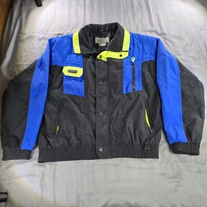 SKYR Jacket Mens Medium Blue Black Neon Yellow Windbreaker Sports Ski Vintage - Picture 1 of 10