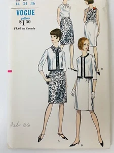 Juego de Blusa Chaqueta Falda Mouggle Patrón Vintage Vogue Años 60 # 6702 SIN CORTAR Talla 14 - Imagen 1 de 2