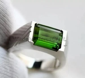 Green Emerald Gemstone Ring 925 Sterling Silver Ring For Men Birthday Gift - Picture 1 of 4