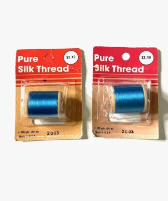 (2) 100% Pure Silk Thread 200 Yards Size A Blue Wooden Spool BELDING CORTICELLI - Image 1 of 3