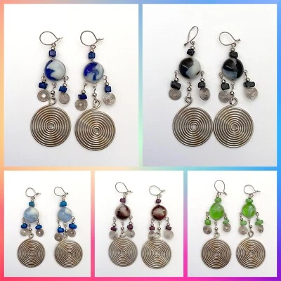 Orecchini In Argento Con Cristallo E Alpaca Stile Boho Nuovo Donna Moda Regalo - Immagine 1 di 2