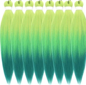 8x Green Braiding Hair Pre Stretched Braiding Hair Braids Hair Extensions - Picture 1 of 5