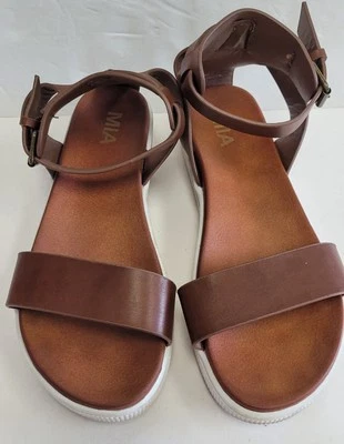 MIA Ellen Brown Cognac Faux Leather Platform Strappy Sandals Women's  Size 8 - Image 1 of 4