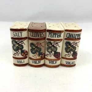 VTG Lot of 4 Porcelain Book Spice Jars Strawberry Vine 1950s JAPAN  - Picture 1 of 12