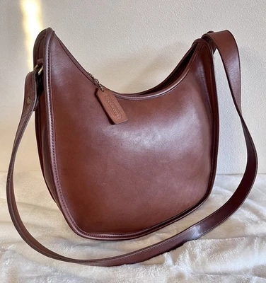 Bolsa de ombro vintage Coach couro marrom britânico 9920 vintage fecho com zíper Ergo - Imagem 1 de 4