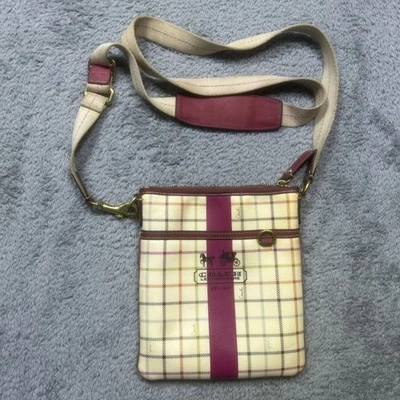 Coach Heritage Swingpack Crossbody Bag Tattersall Multicolor Adj. Strap *STAINS - Image 1 of 4