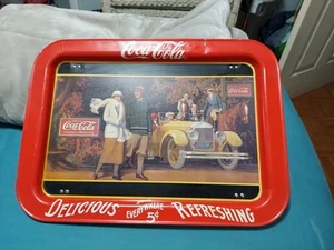 Coca-Cola Vintage Collectible 1924 Print"Touring Car Large Metal Coke Tray 1987 - Picture 1 of 4