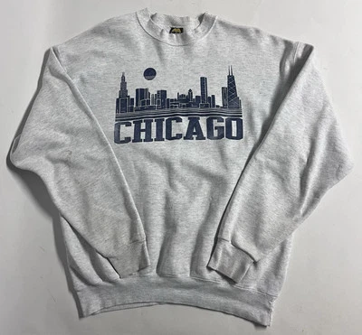 Vintage 80s 90s Chicago IL City Skyline Men’s XL Gray Navy Graphic Sweatshirt - Image 1 of 4