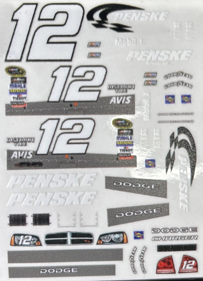 Custom 2010 Brad Keselowski #12 Penske 1/64 Scale NASCAR Peel & Stick Decals - Image 1 of 1