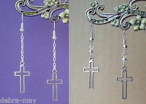 Pretty Open Cross Dangly Silver Plated Earrings - Short or Long Drop - Picture 1 of 5
