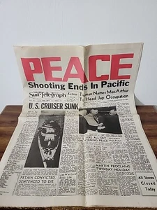 Pittsburgh Sun Telegraph 15 de agosto de 1945 reimpresión PEACE - hundimiento Indianápolis 16p - Imagen 1 de 5