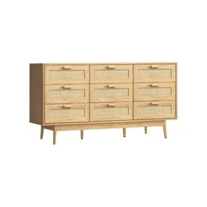 9 Chest of Drawers Rattan Lowboy Wooden - Picture 1 of 7