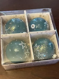 Vintage Made In Poland Szklo-Dekor Green Teal Gold And Silver Glitter Ornaments - Picture 1 of 5