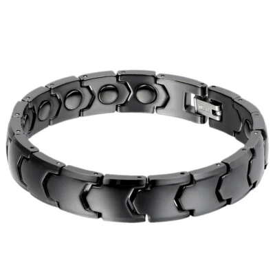 Pulsera de lujo para hombre de 11 mm de cerámica negra pulida pulsera de eslabones de piedra magnética 8,3" Foto 1 de 4