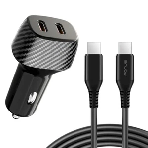 60W Fast PD Car Charger 2-Port USB-C 6ft Long Type-C Cable Power for Cell Phones - Picture 1 of 6