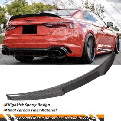 FOR 2018-2024 AUDI B9 A5 S5 RS5 2DR COUPE REAL CARBON FIBER TRUNK SPOILER Wing - Image 1 of 4