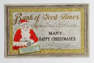 Cheque bancario de Navidad postal de Santa 1907 Good Times Sheahan Boston - Imagen 1 de 2