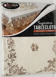 Supreme Heavy Duty Vinyl PVC Lace Tablecloth,54"x72",rect,EMBROIDERED FLOWERS,HS - Picture 1 of 12
