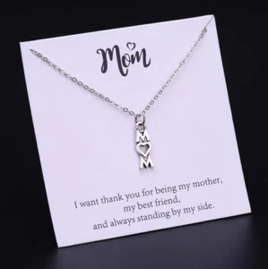 Mom 18 Carat White Gold Plate Chain & Pendant Set With Gift/Message Text Card - Picture 1 of 1