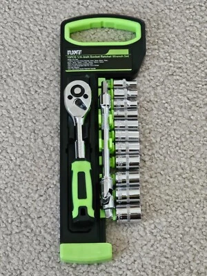 15pcs 1/4 Inch Drive Ratchet Socket Wrench Set, with Metric 4-14mm  - Image 1 of 4