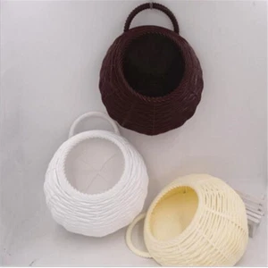 Wall Fence Hanging Planter Plant Flower Pot Faux Wicker Basket Out/Indoor Rattan - Picture 1 of 11
