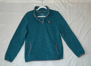 LL Bean Ultimate Sweater Women's Large L Fleece 1/4 Snap-T 292726 Blue/Green - Picture 1 of 4