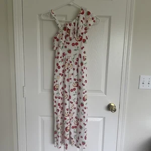 ZARA Girls Jumpsuit White With Fruit & Berries Size 9 Wide Bottom - Picture 1 of 7
