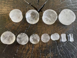 PAIR CLEAR MOUNTAIN CRYSTAL PLUGS TUNNELS GAUGES GAUGE ORGANIC PLUG DOUBLE FLARE - Picture 1 of 4