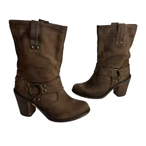 vera gomma brown western Slouch leather boots EU Size 37 US 7 - Picture 1 of 12