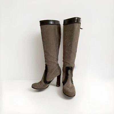 Botas de tela marrón Stella McCartney. Tacón bloque madera. Talla 38. Glam vibra años 70.  Foto 1 de 4