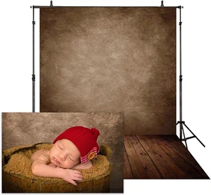 5X7Ft Soft Fabric Brown Wall with Wooden Floor Photography Backdrop Newborn Baby - Picture 1 of 12
