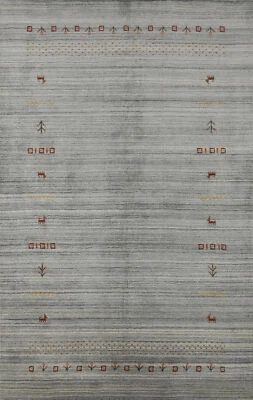 Tribal Handmade Wool Rug Gabbeh Grey Carpet 5x8 ft. - Image 1 of 4