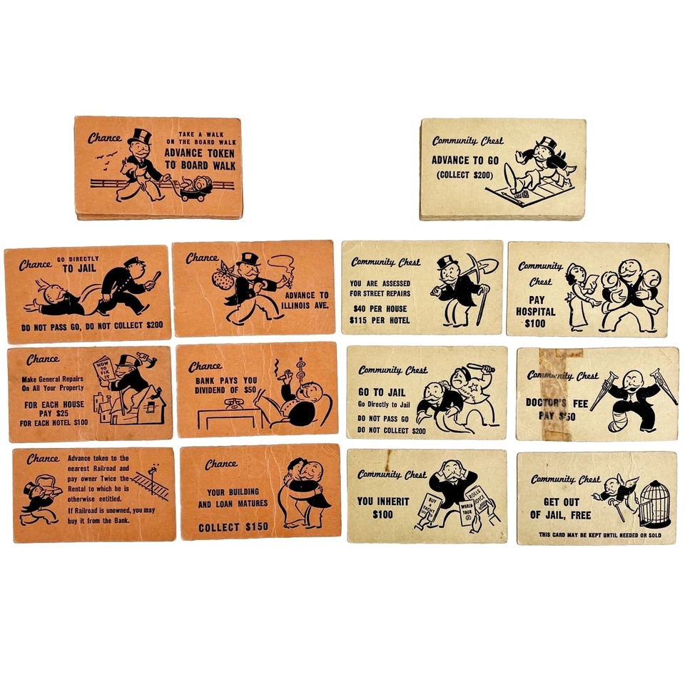 Lote antiguo de 30 cartas de oportunidad de cofre comunitario de piezas de juego Monopoly años 40 C94 Foto 1 de 1