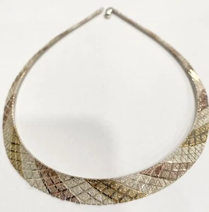 925 JCM Italy Sterling Silver Tri-Color Mesh Chain Necklace 16.5” - Picture 1 of 6