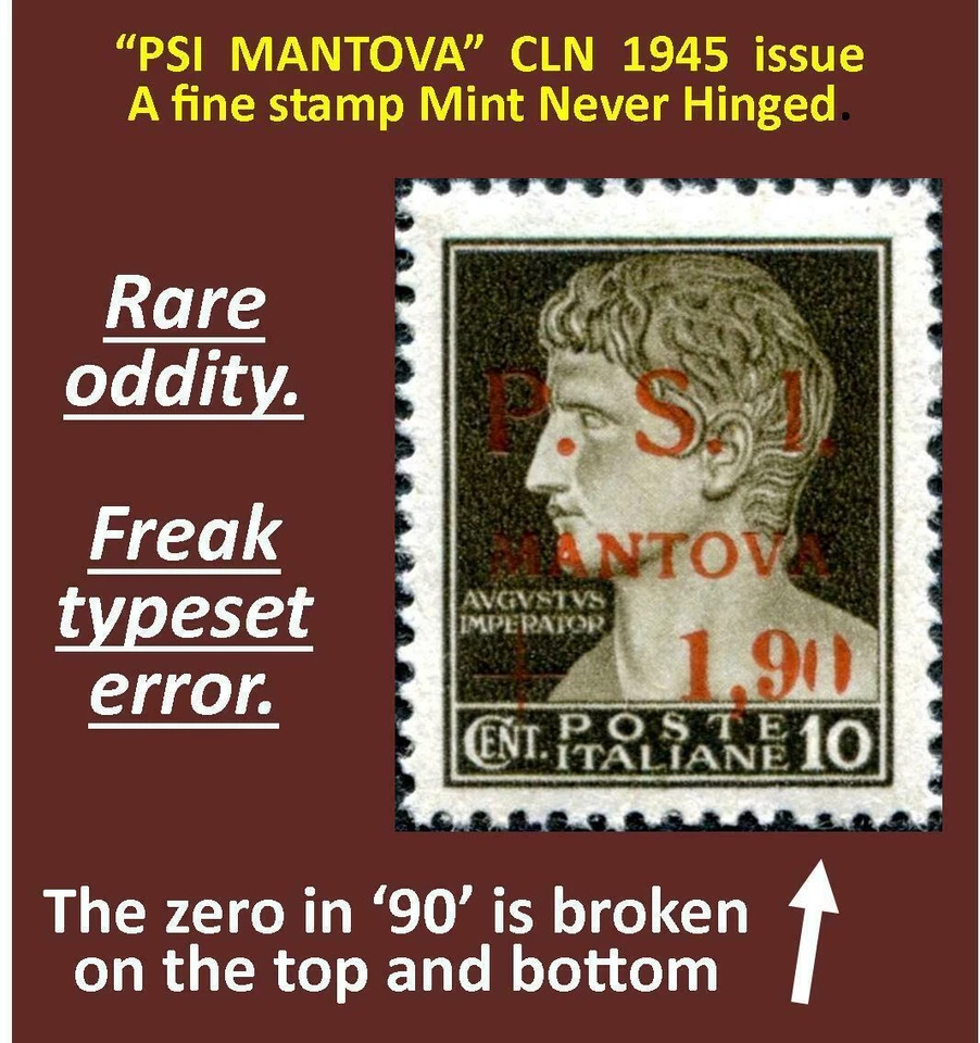 PSI MANTOVA CLN 1945 - Variedad de error de impresión raro, error tipográfico CERO ROTO (181) Foto 1 de 4