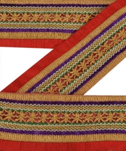 Sanskriti Vintage Sari Border 1 Yard Craft Pink Trim Hand Beaded Sewing Lace - Picture 1 of 6