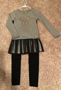 Girls Size 10 Dollie & Me Black & White 2-Piece Top & Leggings Set Xmas w/Bling - Picture 1 of 6