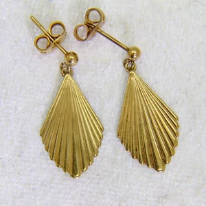 9ct 9k Yellow Gold Fanned Dropper Earrings - Picture 1 of 5