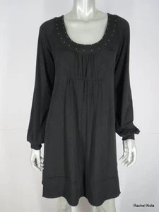 Vestido Michael Kors Tejido Talla M Negro Tachonado Blusy Mangas Largas Aline Falda Completa - Imagen 1 de 8