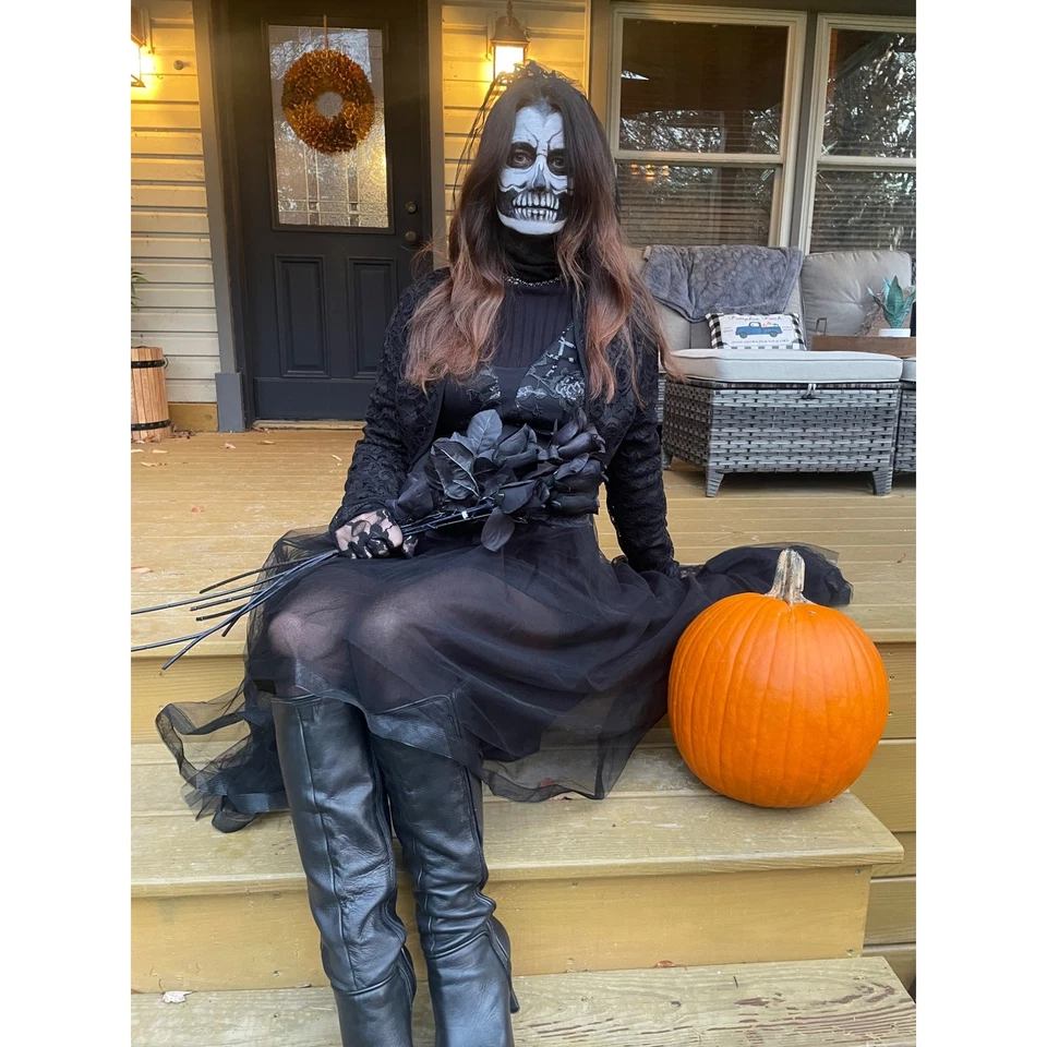 Tulle Lace Dress Sequins L Skeleton Bride Black Wedding Goth Fairy Whimsigoth - Image 1 of 4