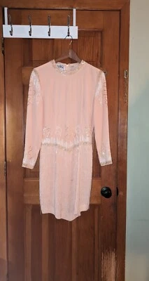 Vestido Fabrice Silhoutte Vintage Flecos Cuentas Melocotón Talla 6 Foto 1 de 4