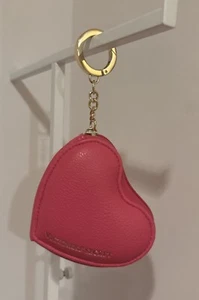VICTORIA'S SECRET Puff Pink Zipper Heart Pouch Key Chain Coin Purse Charm NEW - Picture 1 of 5