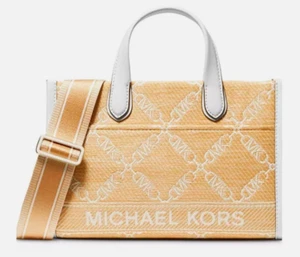 MICHAEL KORS Gigi Large Logo Tote Grab Signature Bag Natural /Optic White NWT 💋 - Picture 1 of 6