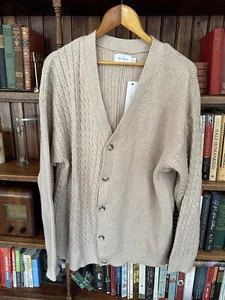 Men's TOPMAN L large Cardigan Sweater Knit Tan Beige Mushroom Cable NWT - Picture 1 of 9