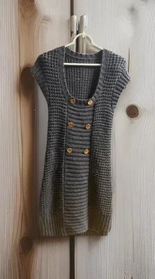 GUESS от Marciano серый вязаный свитер платье ребристый золотой кнопки шик - без размера ярлык - Изображение 1 из 4