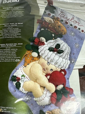 Bucilla婴儿的第一个圣诞节儿童玩具毛毡亮片袜套装86277 — 第 1/4 张图片